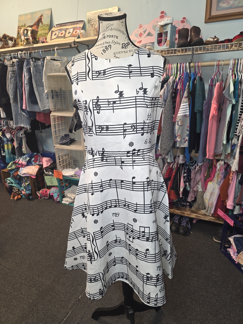 New Blum Fasion White & Black Musical Note Fit-and-Flare Dress